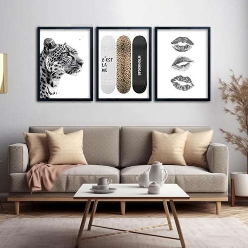 Framed Stockholm Style Canvas Wall Art Set of 3 Black and White Fashion Leopard - Image 6