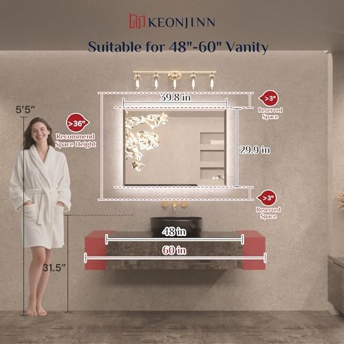 Keonjinn 40"x30" LED Backlit Mirror, Lighted Bathroom Mirrors - Image 6