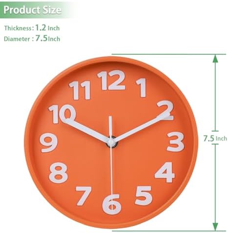 45MinST 8-Inch Orange Modern Wall Clock – Silent Non-Ticking, 3D Large Numbers - Image 6