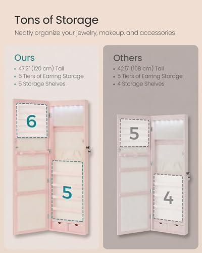 SONGMICS 6 LEDs Mirror Jewelry Cabinet, 47.2-Inch Tall - Image 6