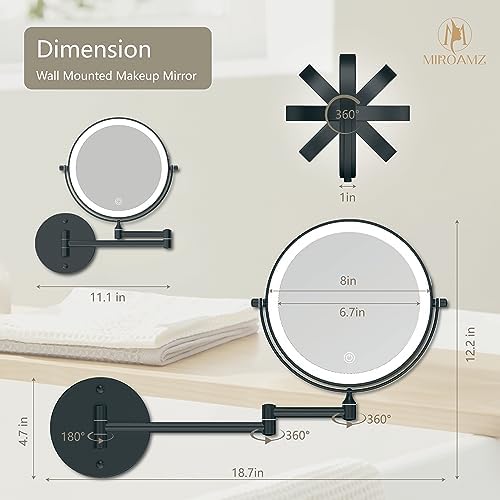 8" Wall Mounted Lighted Makeup Mirror, Matte Black - Image 6