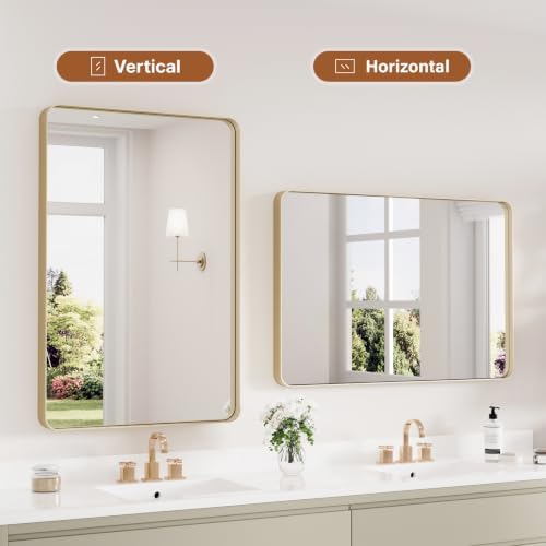 Kosmonia 36x24 Inch Bathroom Vanity Mirror Brushed Champagne Gold - Image 7