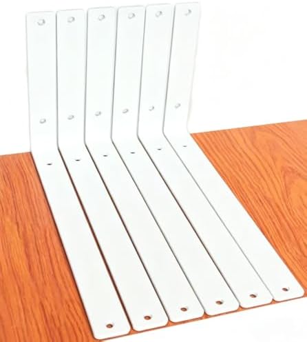 6 Pack - L 14" x H 8" x W1.5, 5mm Thick White L Shelf Bracket, Iron Shelf by MHMYDZ