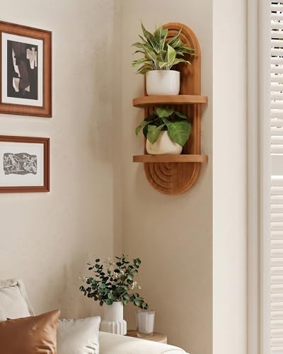 Bamworld Boho Wall Decor Brown Plant Wall Shelf Mid Century Modern Decor - Image 7