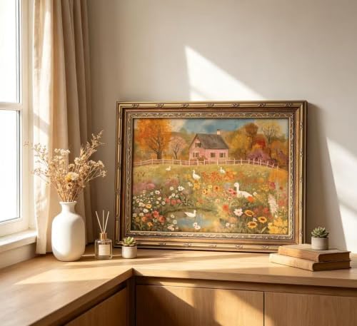 Vintage Gold Framed Autumn Country Cottage - Image 7