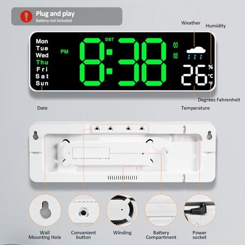 Digital Wall Clock, Weatherforecast, Day of the Week, Auto-dimming, - Image 6