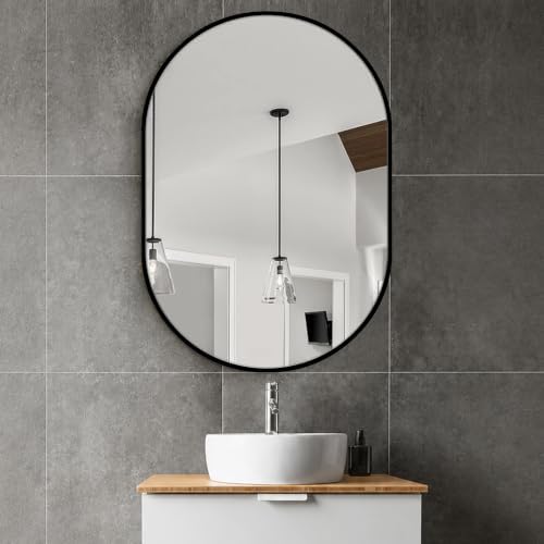 Delma 40x28 Black Oval Bathroom Mirror - Image 7