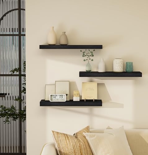 Vervida® Black Rustic Floating Wall Shelves 24in Set of 3 Hidden - Image 6