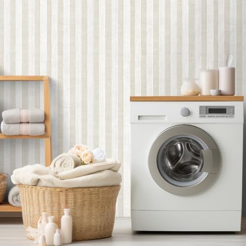 Beige and Cream White Textured Striped Peel and Stick Wallpaper, Self Adhesive - Image 7
