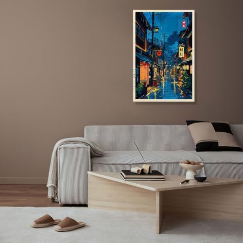 Unframed Rainy Japanese Street Canvas Wall Art 16x20in - Image 7