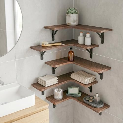 Fixwal Conner Floating Shelves for Wall Decor, Dark Carbonized Black 5pcs - Image 6