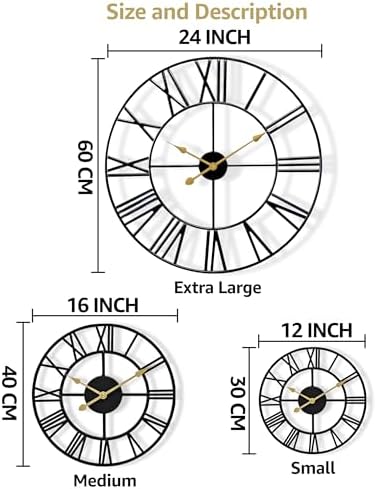 Sorbus Big Wall Clock, Roman Numeral Decor, Battery Operated - Image 6