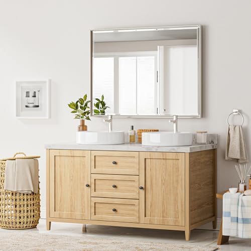 40 x 30 Brushed Nickel Bathroom Mirror, Beveled Framed Bathroom Mirror - Image 6