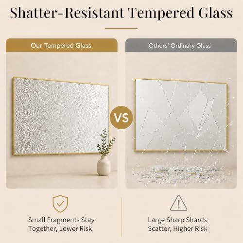 40"x30" Brushed Gold Framed Rectangle Bathroom Vanity Wall Mirror - Image 6