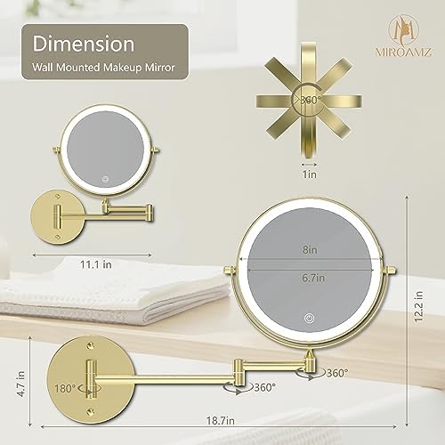 8" Wall Mounted Lighted Makeup Mirror - Image 6