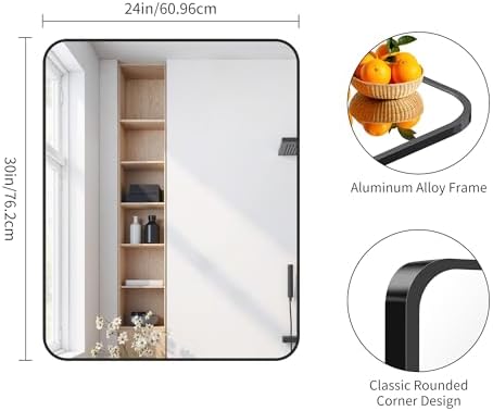 FORBATH Bathroom Mirror for Over Sink 24x30 Inch Black, Rectanglar Wall Mirror - Image 7
