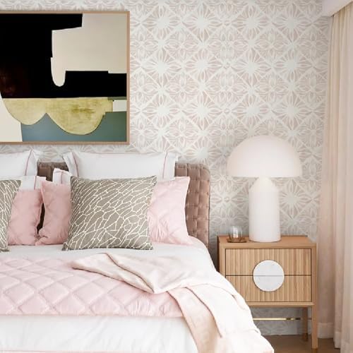 Geometric Peel and Stick Wallpaper boho78.7 x17.3 White and Pink Wallpaper - Image 6