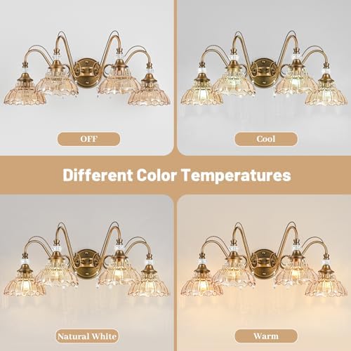Vintage Bathroom Vanity Light, 4-Light Matte Antique Brass Finish Wall Sconce - Image 7