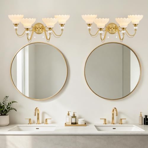 Vintage Bathroom Vanity Light, 4-Light Brushed Gold Finish Wall Sconce - Image 7
