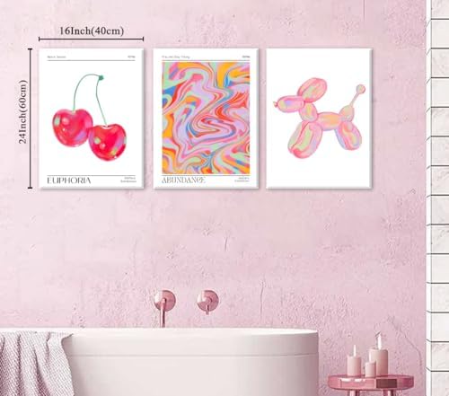 Framed Pink Preppy Wall Art Set of 3 Trendy Cute Balloon Dog Cherry Posters - Image 7