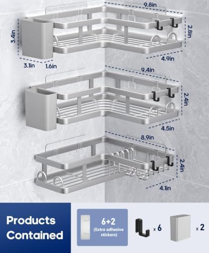 3 Pack Corner Shower Shelves, Rustproof Shower Organizer Caddy - Image 7