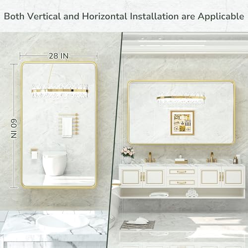 TokeShimi 60 x 28 Inch Brushed Gold Bathroom Vanity Mirror - Image 6