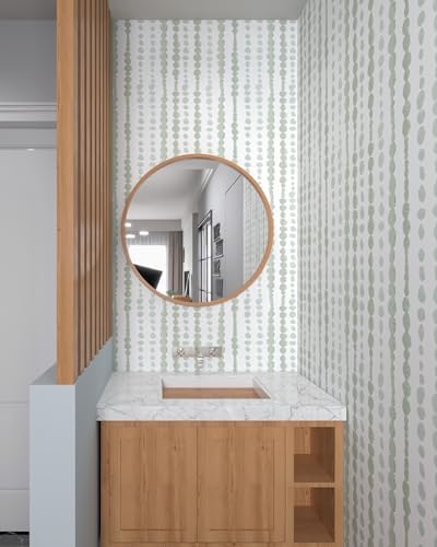 Naphite Sage Green and White Wallpaper Stripe Dot Contact Paper197’’17.3’’ - Image 6