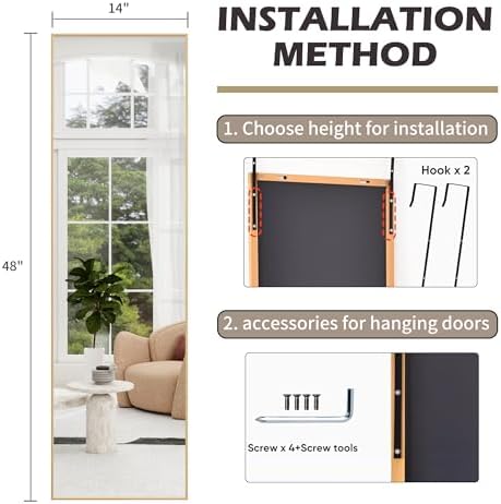 48"x 14" Over the Door Mirror Full Length, Full Body Mirror - Image 7