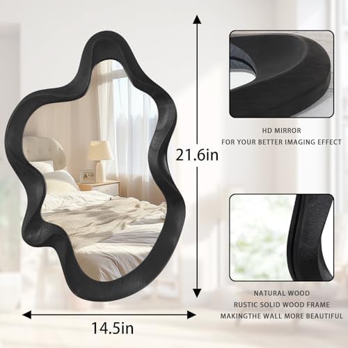 Large Irregular Wavy Mirror Modern Cloud Wall Mirror Asymmetrical Wooden Framed - Image 7