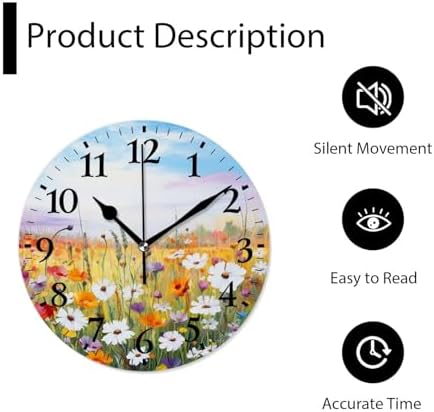 Round Analog Wall Clocks Non-Ticking Silent Clock Battery Operated Clcoks - Image 6