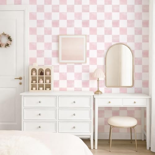 Ismoon Modern Peel and Stick Wallpaper Pink Mosaic Checkered Contact Paper - Image 6