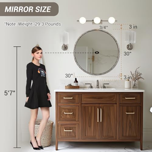 ANDY STAR 30 Inch Bathroom Hammered Round Mirrors, Antique Round Mirror - Image 6