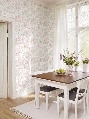 Ismoon Pink Floral Peel Stick Wallpaper Boho Watercolor Stick on Wall Paper - Image 6