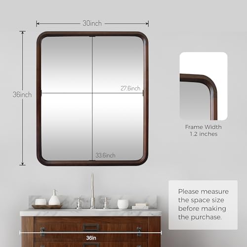 Bathroom Mirror for Wall, Wood Rectangle 30 x 36 inch Vanity Walnut Mirrors - Image 7