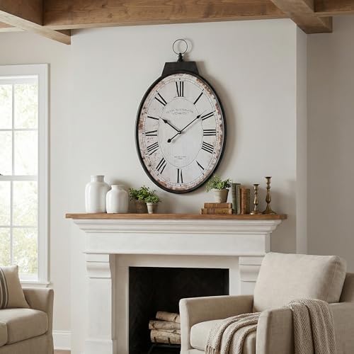Large Oval Wall Clock 25 Inch, Antique Distressed White Decorative Clock - Image 7