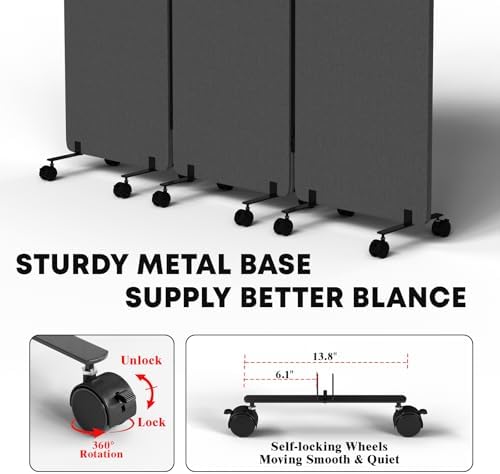 3 Panel Soundproof Room Divider W/Wheels, Office Divider - Image 7