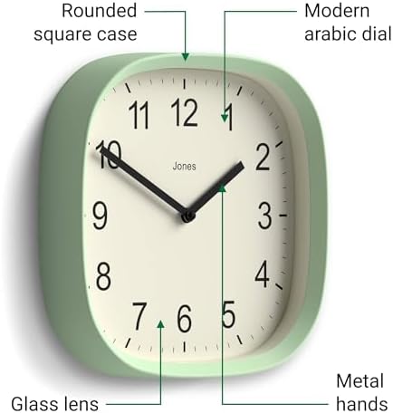 JONES CLOCKS® Sprite wall Clock | Modern Square Clock | 10" | Mint Green - Image 6