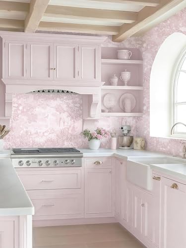 Dimoon 17.3" X 78.7" Peel and Stick Wallpaper Pink White Toile Forest Floral - Image 7