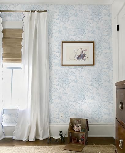 Heroad Vintage Peel and Stick Wallpaper Blue Floral Contact Paper Toile Leaf - Image 6