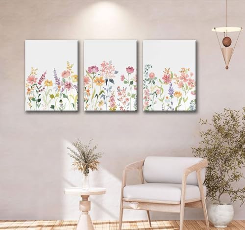 Watercolor Wildflower Canvas Wall Art, 3 Piece Gallery Wrapped Set - Image 7