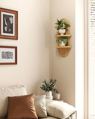 Bamworld Boho Wall Decor Plant Wall Shelf Wood Plant Holder Natural - Image 6