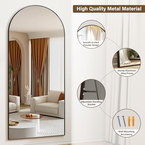 HARRITPURE Full Body Mirror 180 x 66 cm, Curved Standing Mirror - Image 5