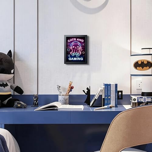 Funny Cat Gaming Wall Art, Neon Gamer Canvas Print Framed, Cute Cartoon Cat - Image 7