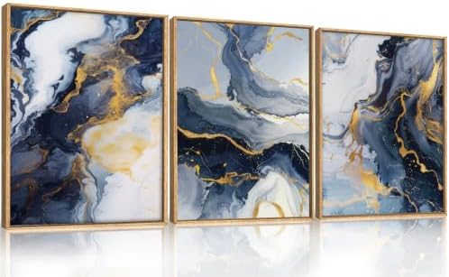 Abstract Navy Blue Framed Canvas Wall Art, Modern Gold Geometric Wall Decor - Image 6