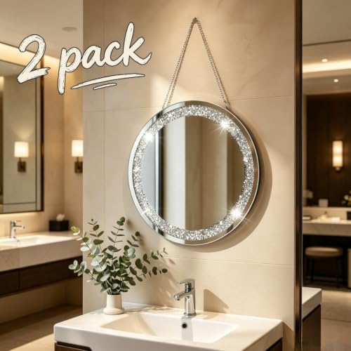 QMDECOR Crystal Crush Diamond Silver Mirror 2 Pack Diameter 12inch Round Shape - Image 6