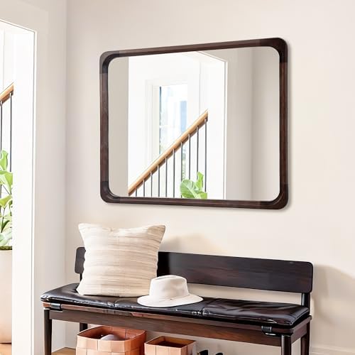 Rustic Wood Bathroom Mirror, 30 x 36 Inch Black Walnut Vintage Mirrors - Image 7