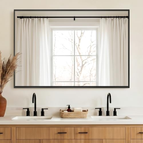 Delma Bathroom Vanity Mirror, 48x30 Black Metal Framed Mirror - Image 7