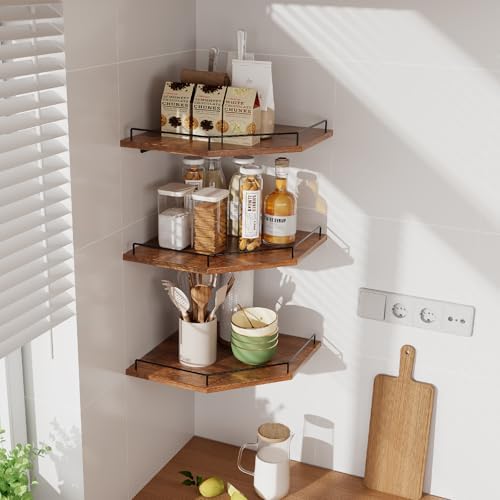 JJL Corner Shelf Wall Mounted, 12 Inches 3-Tier Floating Corner Shelf, Hexagon - Image 6