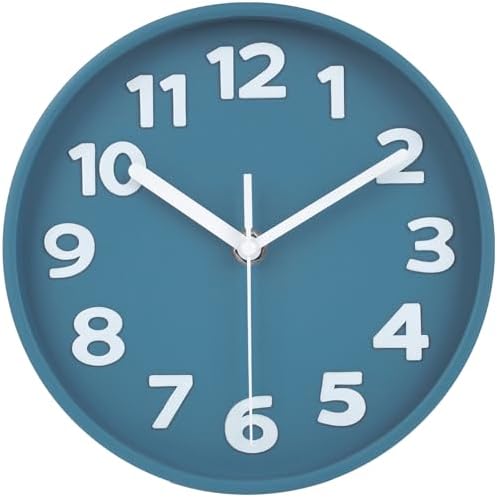 45MinST 8-Inch Blue Modern Wall Clock – Silent Non-Ticking, 3D Large Numbers - Image 6