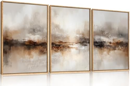 Large Abstract Brown Pastel Framed Canvas Wall Art, Neutral Black Gray Wall - Image 6